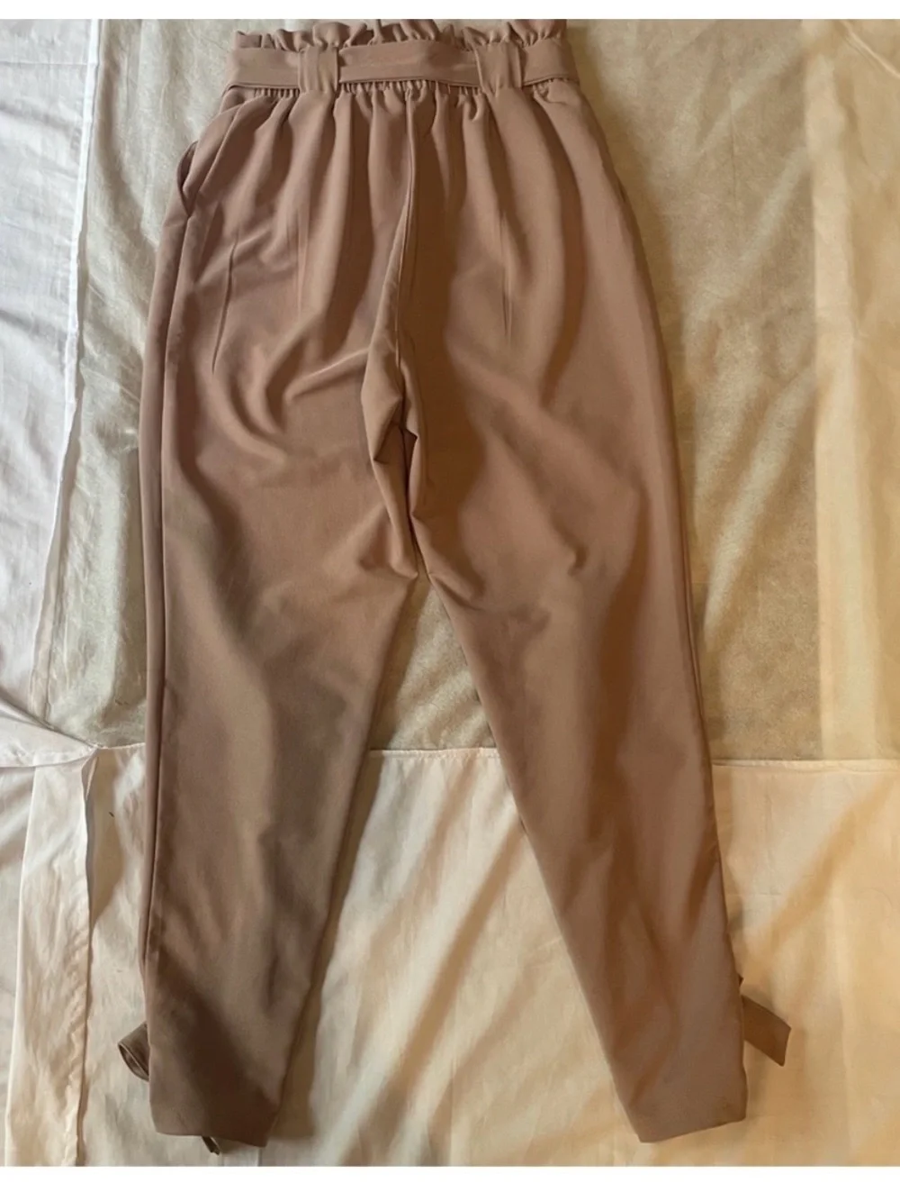 Grace Karin Women’s Paperbag Tie Waist Ankle Pants Size Small Taupe Bow Detail
